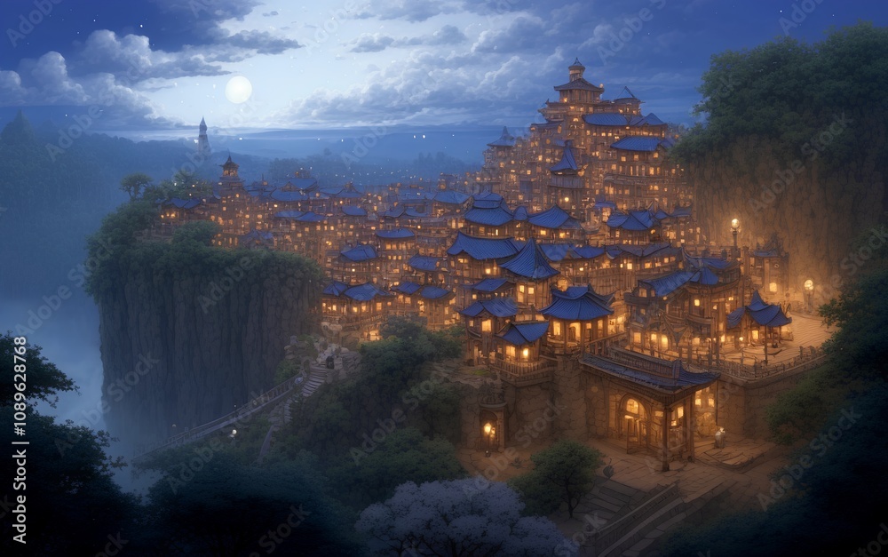 Naklejka premium Moonlit Ancient City - Mysterious Cliff Palace