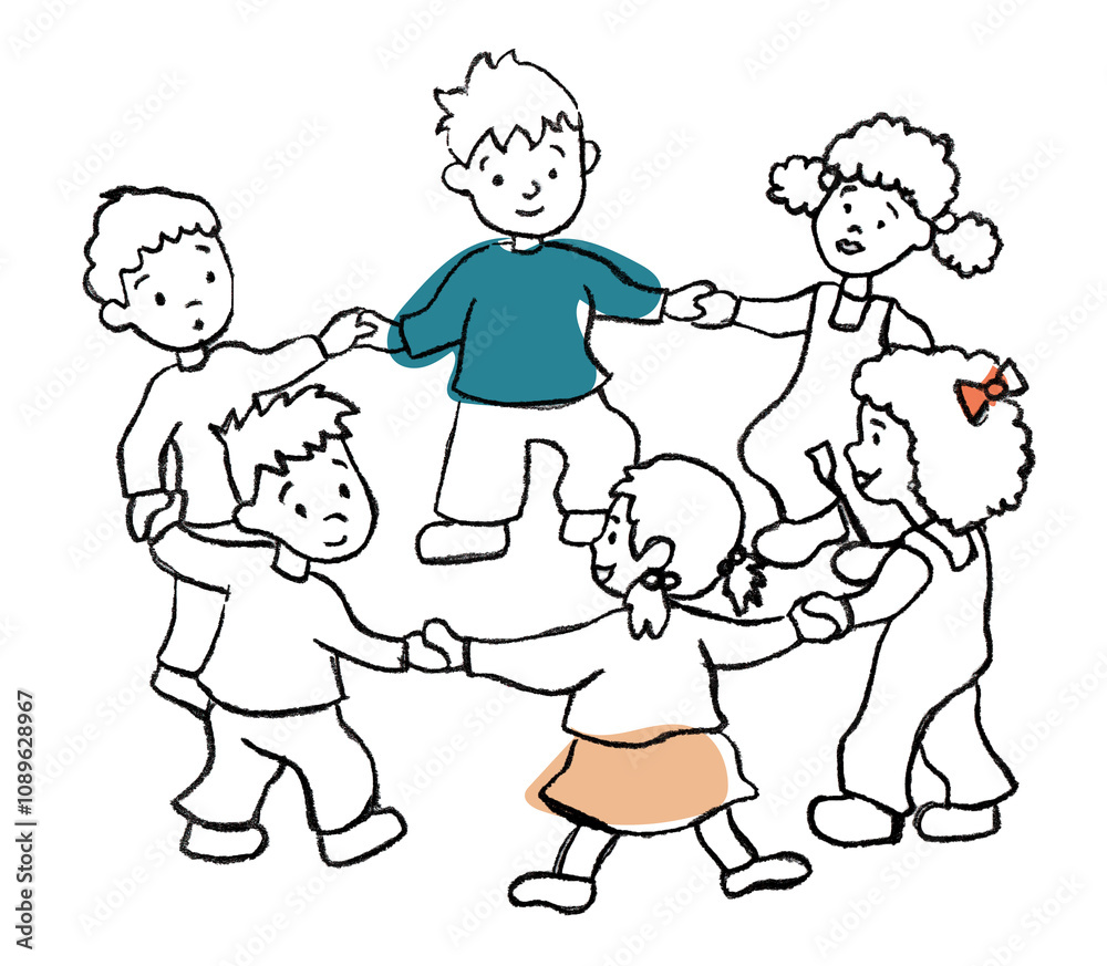 Children playing in a circle. Niños jugando en ronda.