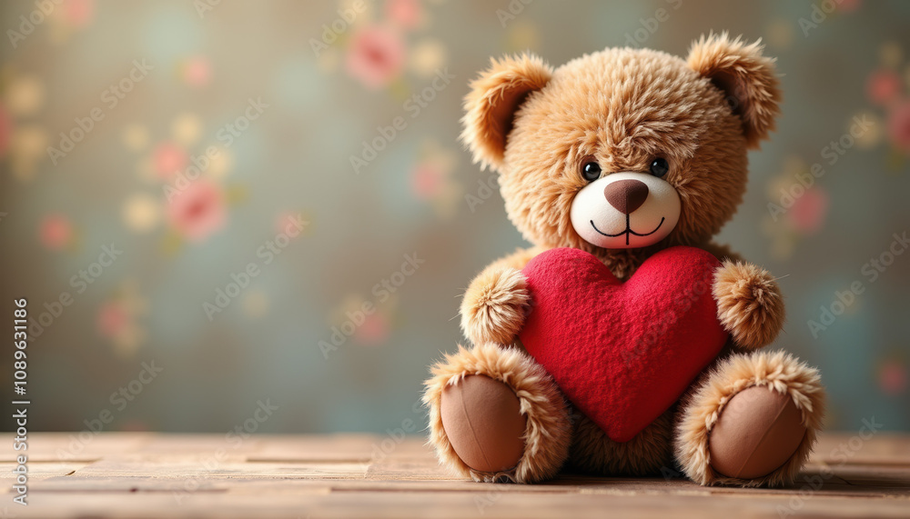 Adorable teddy bear holding a heart, perfect for expressing love on Valentine's Day. Adorable teddy bear holding a heart, perfect for expressing love on Valentine's Day.
