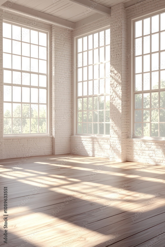 Corner View of an Empty Room with Large Windows Corner View of an Empty Room with Large Windows