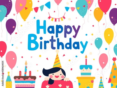 happy birthday party with balloons and gifts vector illustration design