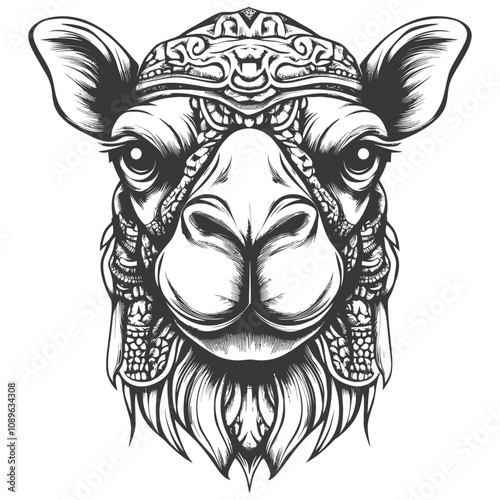 Detailed Line Art Portrait of a Camels Head