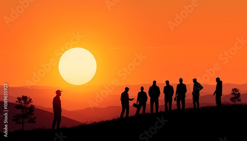 Silhouette of Team at Sunset