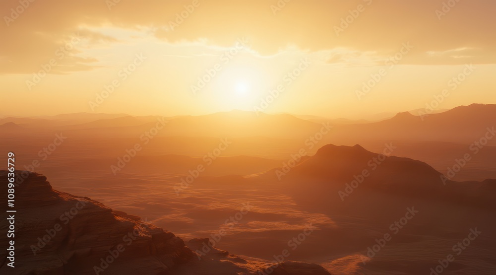 Stunning desert sunset over mountain ranges