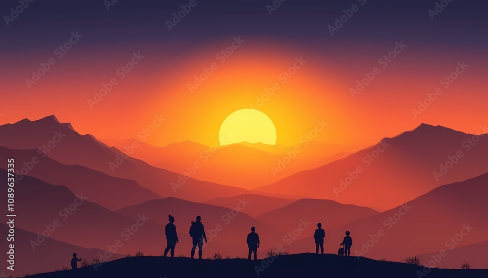 Fototapeta premium Sunset Mountain Silhouette