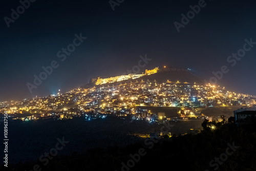 Mardin at night. The Old City of Mardin in Southeastern Anatolia of Turkey.