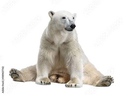 Polar bear sitting isolated on white background, cut out 