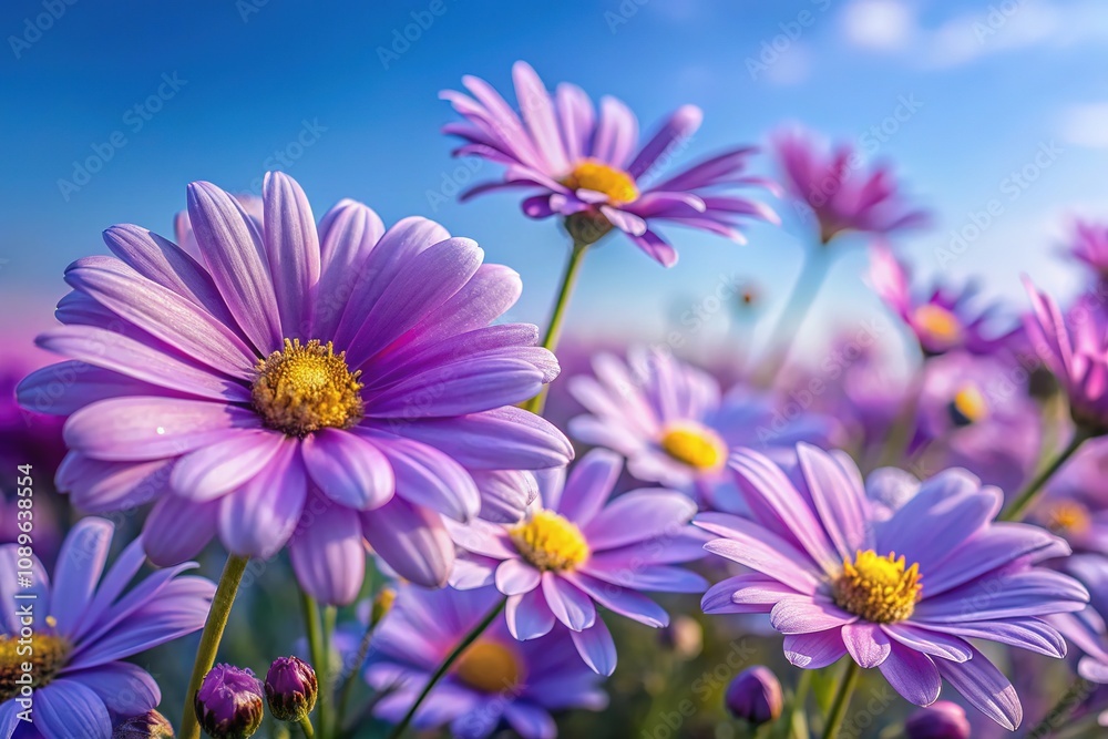 Purple marguerite field, a morning's gentle bliss. Purple marguerite field, a morning's gentle bliss.