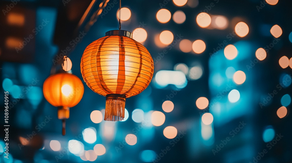 Chinese lunar new year background with lantern and traditional decoration