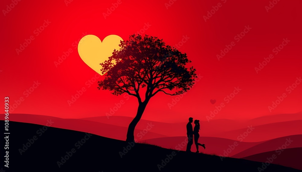Silhouette Couple Embracing at Sunset Heart Silhouette Couple Embracing at Sunset Heart