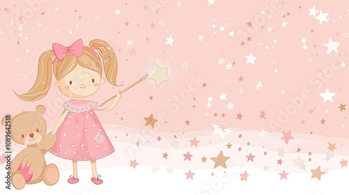 Cute girl in a pink dress and bow