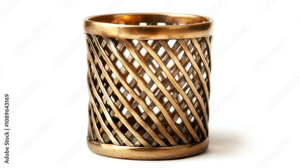 Intricate bronze candle holder with a lattice design, white isolate background Intricate bronze candle holder with a lattice design, white isolate background