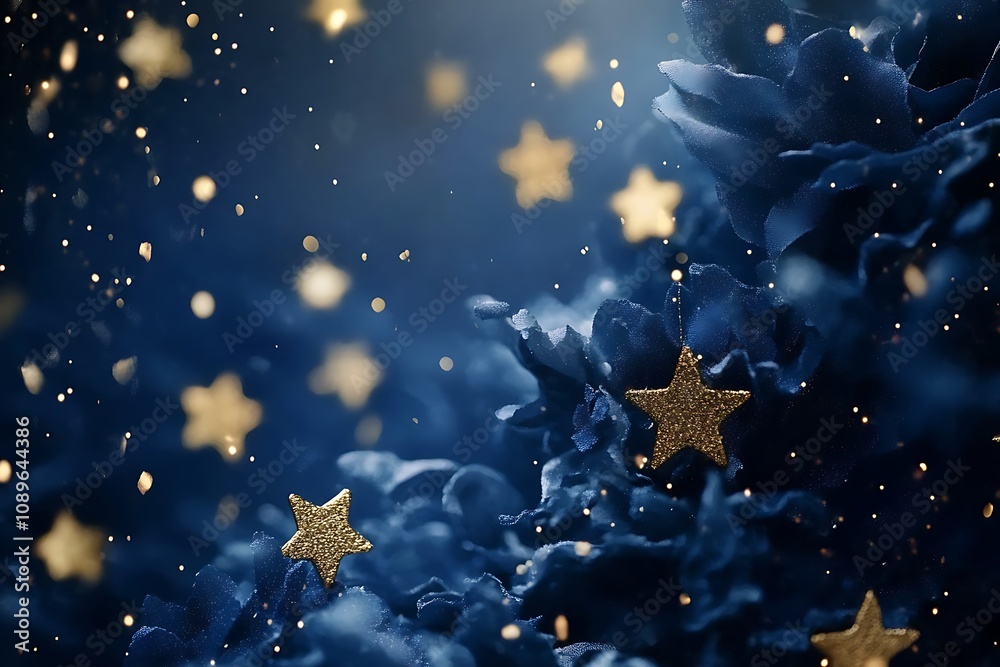 Deep blue Happy New Year theme with golden stars Deep blue Happy New Year theme with golden stars