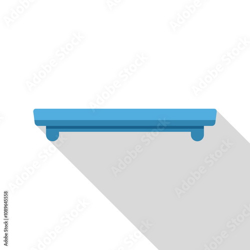 Minimalist blue shelf hanging on a white wall casting a long shadow, ideal for product placement or interior design concepts