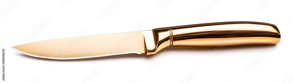Gold knife with a sleek design, white isolated background. Gold knife with a sleek design, white isolated background.