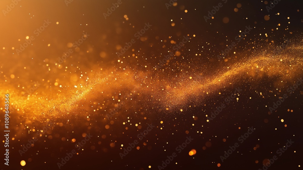 Fototapeta premium A shimmering golden background with sparkling particles and a wave-like design.