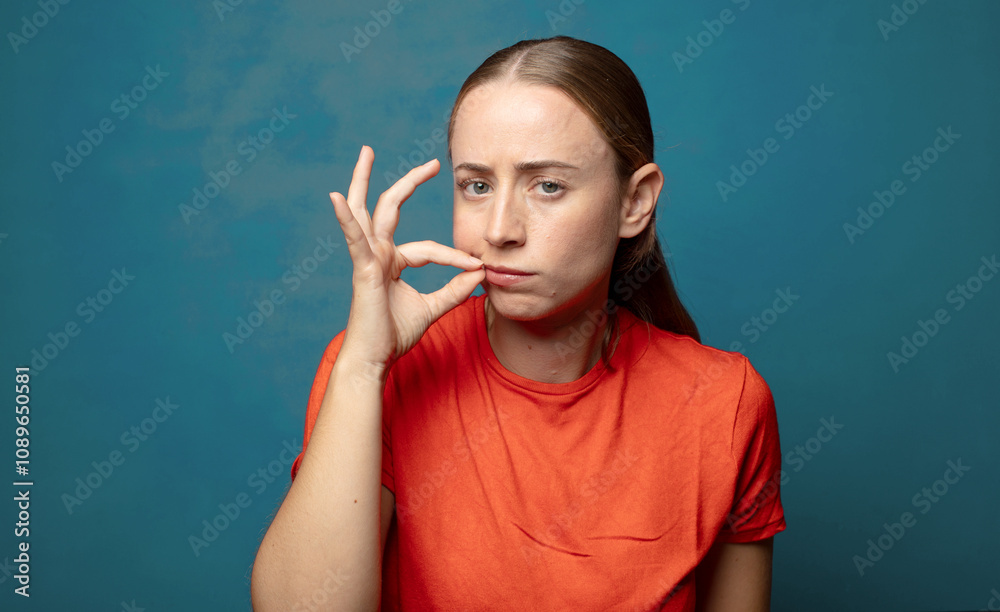 Obraz premium looking serious and displeased with both fingers crossed up front in rejection, asking for silence