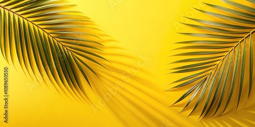 Summer-inspired horizontal banner in striking yellow, adorned with palm leaf shadows. Perfect for promoting tropical designs and vibrant summer campaigns.