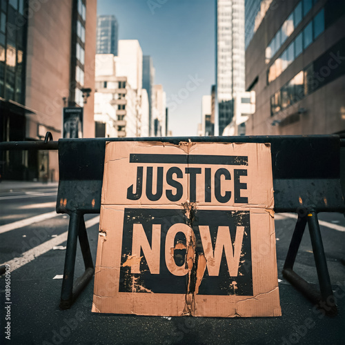 Justice Now Protest Sign in Urban Park-2