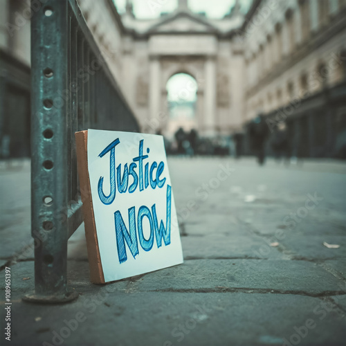 Justice Now Protest Sign in Urban Park-5