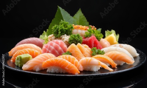 Colorful sushi platter with fresh ingredients photo