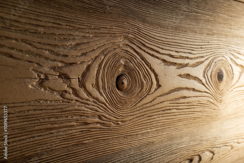Close-up view of natural wooden texture with distinct patterns and grain details
