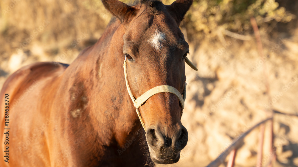 Fototapeta premium white horse on a horses farm