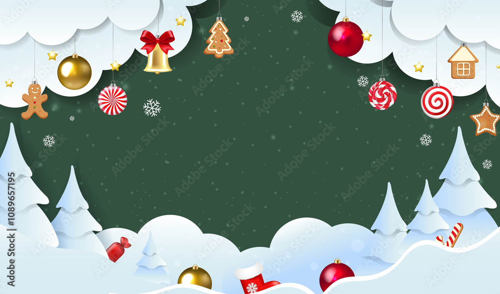 Naklejka premium Christmas Fir Tree Border And White Podium
