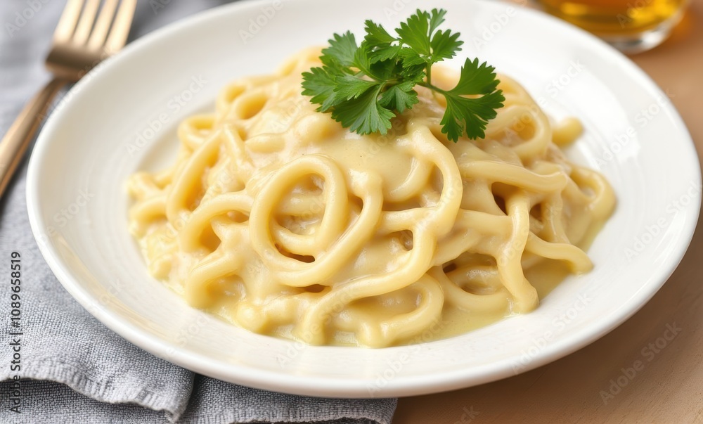 Delicious creamy pasta with cilantro garnish Delicious creamy pasta with cilantro garnish