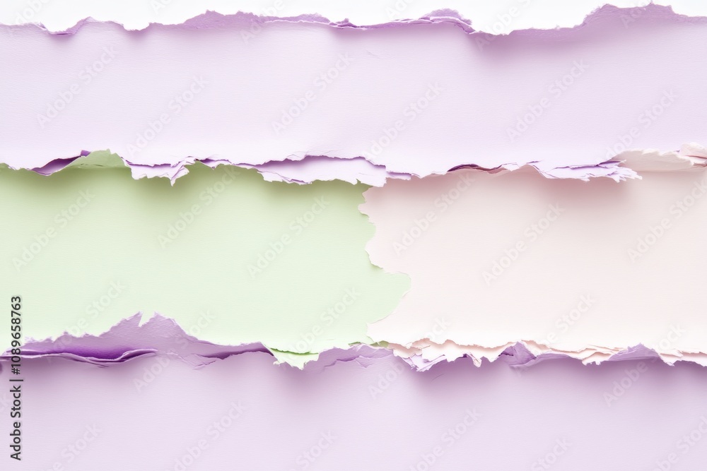 Fototapeta premium Artistic layers of textured paper in mint green and lavender with a minimalistic design