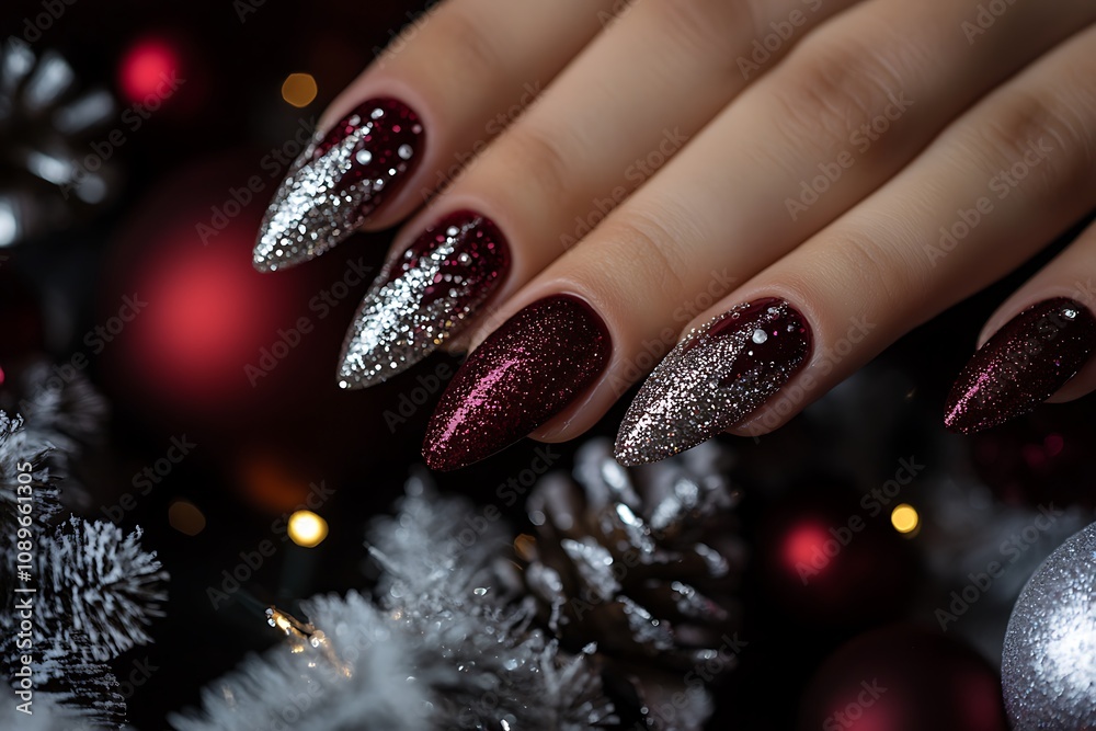 Classy Christmas theme in maroon with silver glitter Classy Christmas theme in maroon with silver glitter