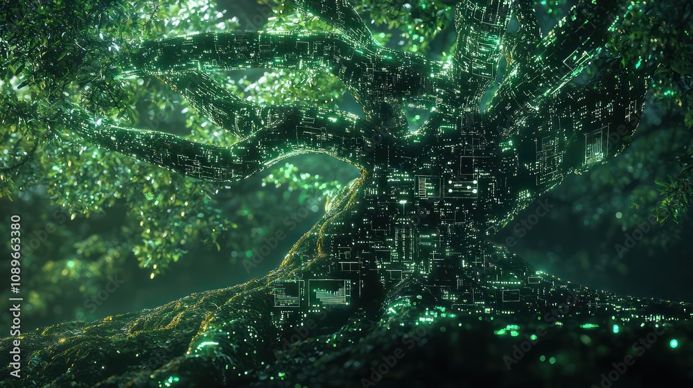 Fototapeta premium Digital Tree: Nature and Technology Intertwined