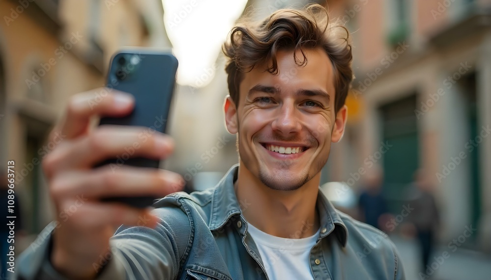 Fototapeta premium man texting on cellphone