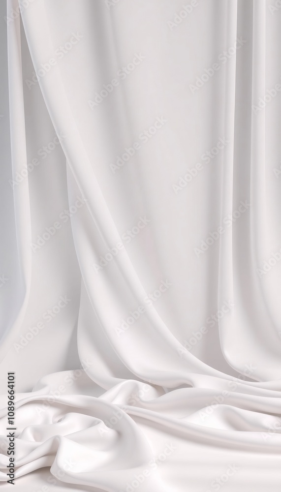 Draped white fabric background, with soft folds and smooth textures. Draped white fabric background, with soft folds and smooth textures.