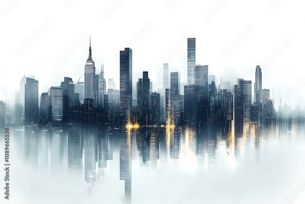 Obraz premium Blurred city skyline with subtle glowing reflections for a corporate theme
