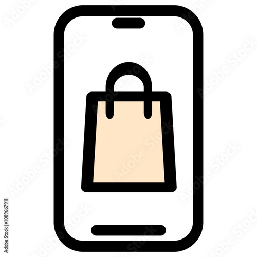 Shopping bag on smartphone - clean and modern ecommerce and online marketing icon