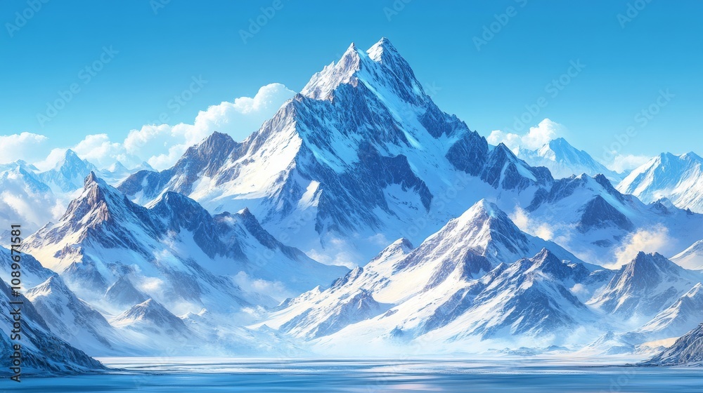 Majestic Snowcapped Mountains Under a Clear Blue Sky Majestic Snowcapped Mountains Under a Clear Blue Sky