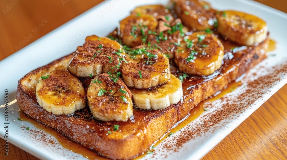 Mouthwatering Cinnamon Toast with Sliced Bananas Drizzled in Caramel Sauce Perfect for Breakfast or Brunch Food Photography Mouthwatering Cinnamon Toast with Sliced Bananas Drizzled in Caramel Sauce Perfect for Breakfast or Brunch Food Photography