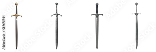 Foil sword isolated on transparent background, Set of