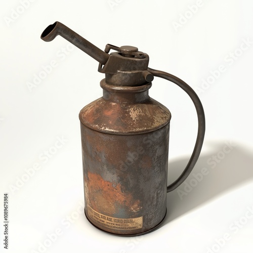 Industrial Vintage Oil Can with Curved Handle Game Art Concept Isolated on White Background