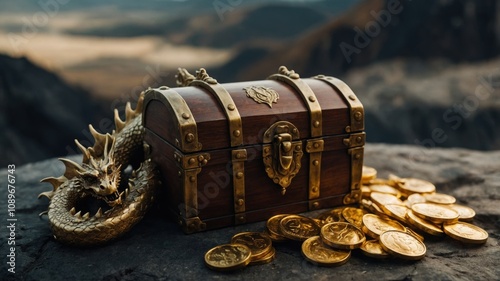 Amidst the piles of gold, the dragon watches over its treasure with an unwavering vigilance
