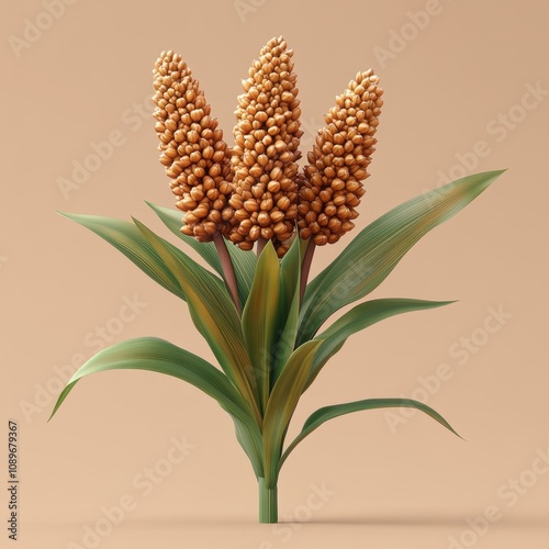 Vibrant Orange Sorghum Grain Heads on a Neutral Background photo