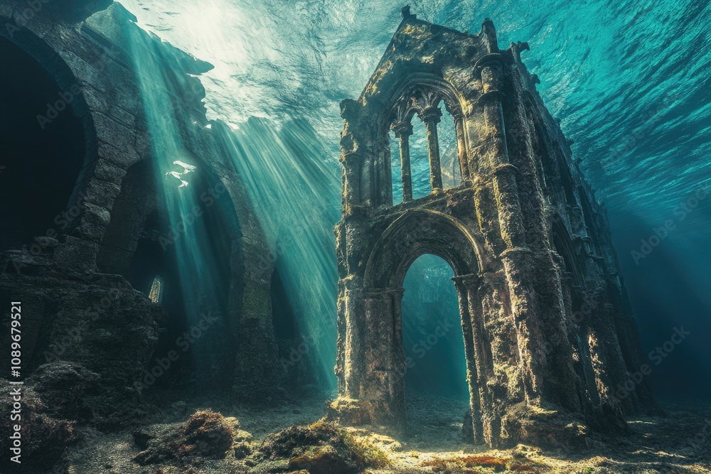 Naklejka premium Ruined Church Underwater