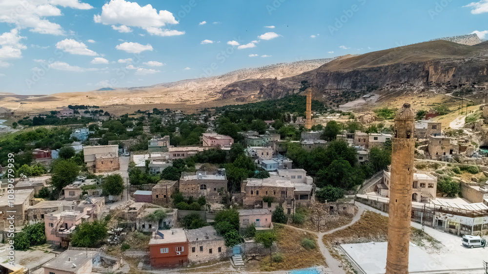 Hasankeyf. The city is currently flooded by dam waters. Wide angle photo of the city taken in cloudy weather. Batman, Turkey. Hasankeyf. The city is currently flooded by dam waters. Wide angle photo of the city taken in cloudy weather. Batman, Turkey.
