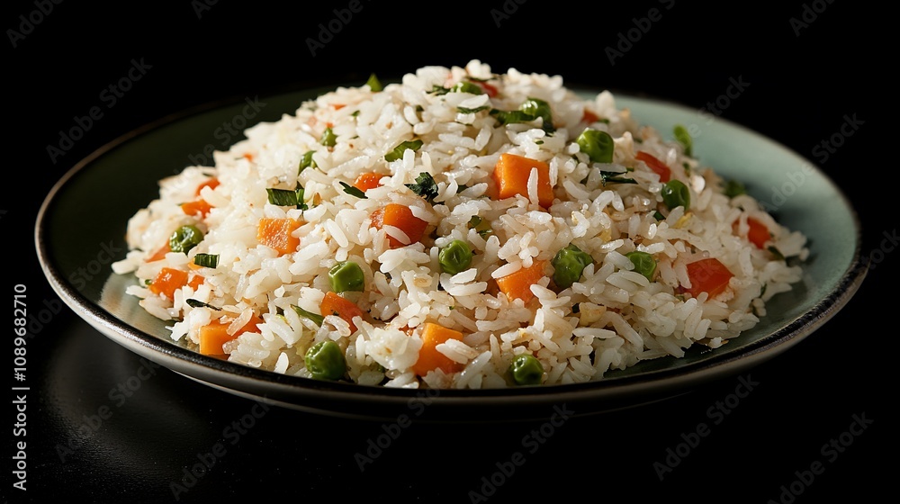 Delicious vegetable fried rice served on a plate. Delicious vegetable fried rice served on a plate.