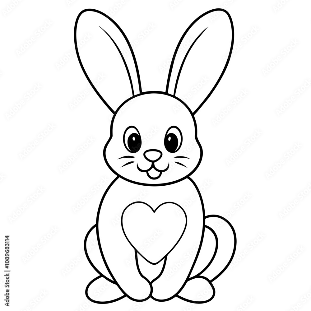 Obraz premium Adorable Smiling Rabbit with Heart - Cute Kawaii Illustration on White Background