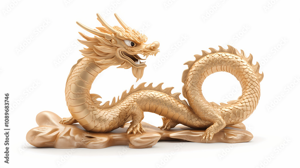 Fototapeta premium Chinese golden dragon isolated on white background. golden traditional chinese dragon isolated on white background. Golden Dragon Myth. Illustration