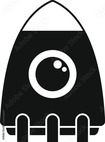 Simple black and white spaceship icon is ready to be launched into space