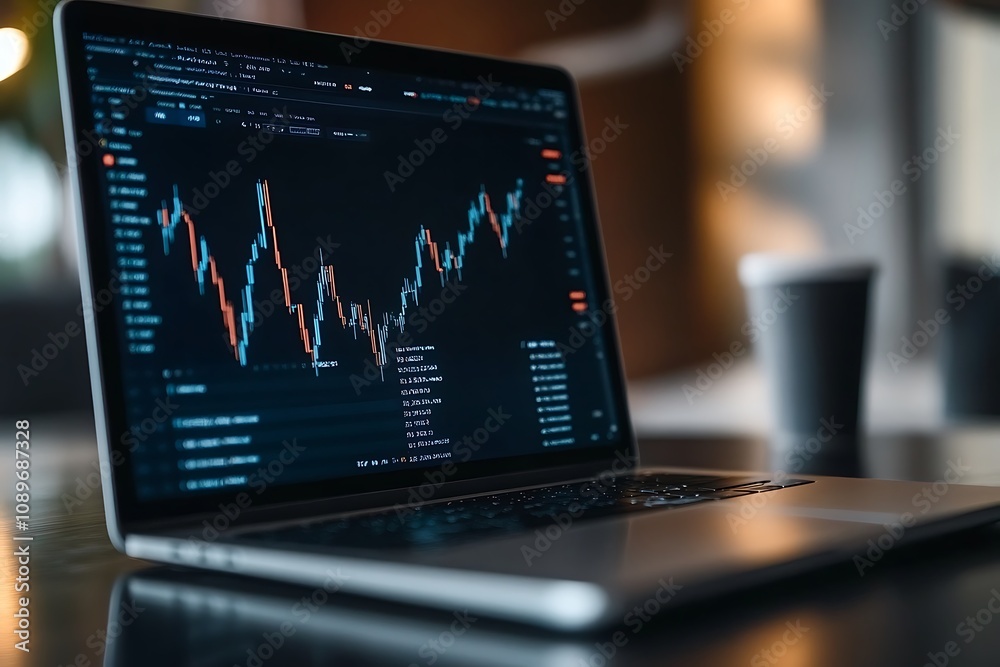 Corporate financial charts on laptop screen