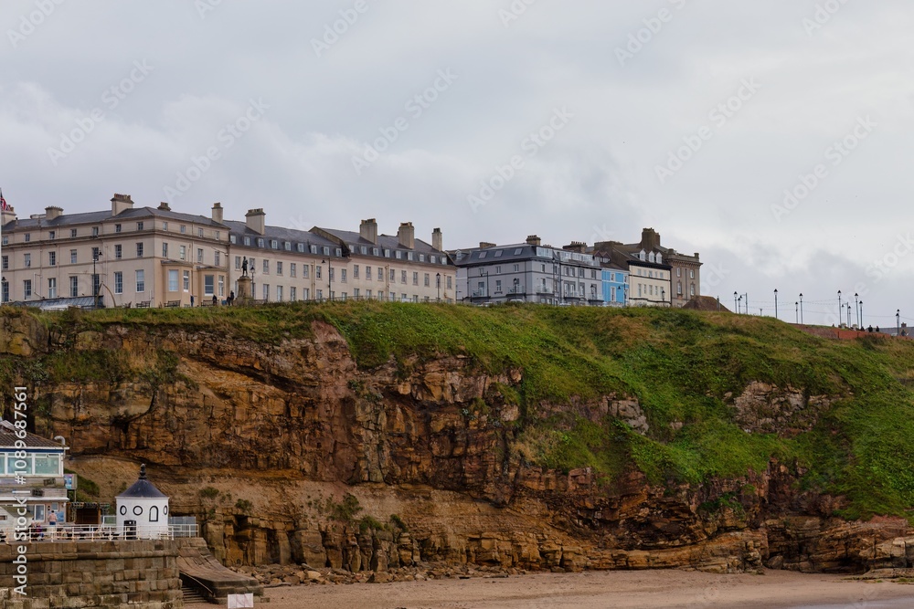 view of the town on cliff in Whitby - North Yorkshire - united kingdom view of the town on cliff in Whitby - North Yorkshire - united kingdom